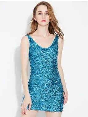 Farinelli Sequin Dress Bodycon Sexy V Neck Dance Party Club Wear Size S/M